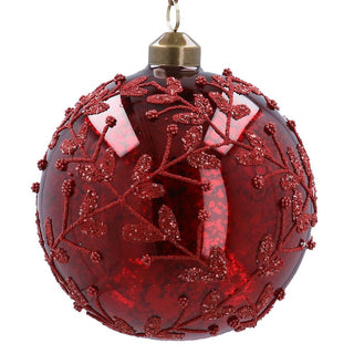 Antique Burgundy Beaded Leaves Glass Bauble 12cm