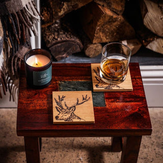 Etched Stag Oak Coasters - Set of 2
