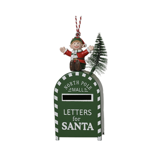 Elf on Green Postbox Tree Decoration
