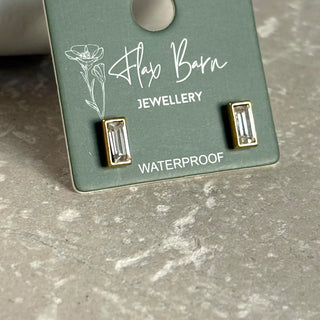 Tarnish Resistant Oblong White Zirconia Studs