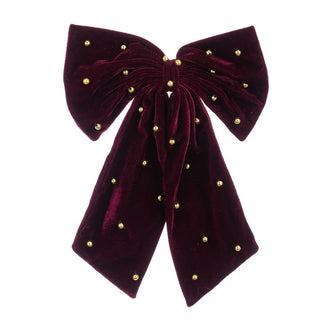 Burgundy Velvet Bow With Beads Clip