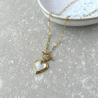 Tarnish Resistant Front Fastening Pearlescent Heart Necklace