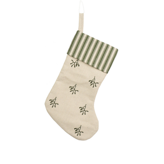 Mistletoe with Green Stripe Turnover Stocking