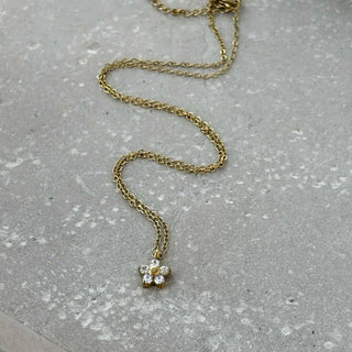 Tarnish Resistant White Zirconia Flower Necklace