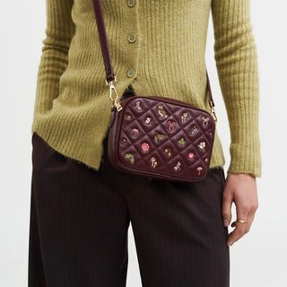 Alice Orla Embroidered Quilted Camera Bag in Burgundy