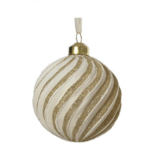 White with Gold Glitter and White Swirled Bauble