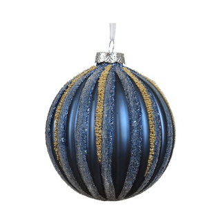 Navy Frosted Glitter & Gold Beads Lined Bauble