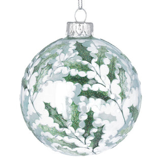Trasparent Vintage Holly & White Berries Glass Bauble