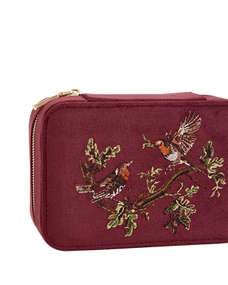 Robin Love Embroidered Large Jewellery Box Redcurrant Velvet