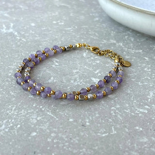 Tarnish Resistant Purple Double Layer Beaded Bracelet