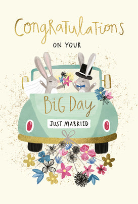 Bunnies in Car Wedding Card