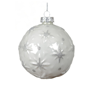Gloss White with Silver Stars Glass Bauble