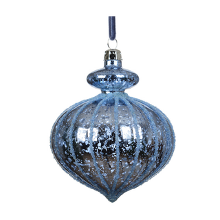 Sky Blue Beaded Lines Crackle Onion Bauble