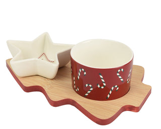 Star & Candy Cane Print Two Bowl Tapas Set