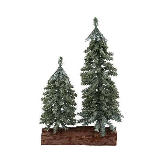 Frosted Two Tree on Log Ornament