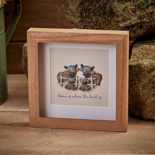 Dougal Highland Cow Home Is Where The Herd Is Wood Framed Resin Pebble Picture