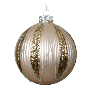 Ribbed Blush with Gliiter Lines Glass Bauble
