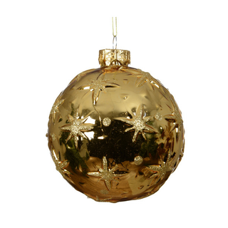 Gloss Light Gold with Stars Glass Bauble