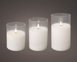 LED Wick Candle Glass Cylinder Set Dia 10cm