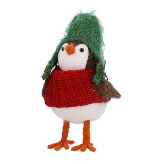 Fabric Bird with Green Hat Ornament