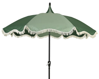 Two Tone Green Parasol with Fringes