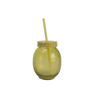 Yellow Hammered Drinking Jar with Straw