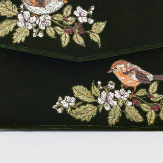 Eliza Wren Embroidered Top Handle Bag in Green Velvet