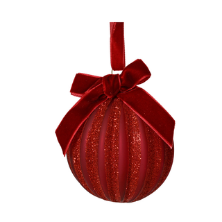 Red Glitter Stripe with Velvet Bow Bauble