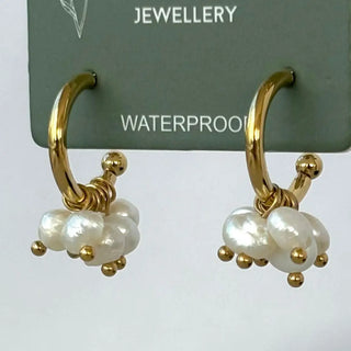 Tarnish Resistant Pearl Cluster Hoop Studs