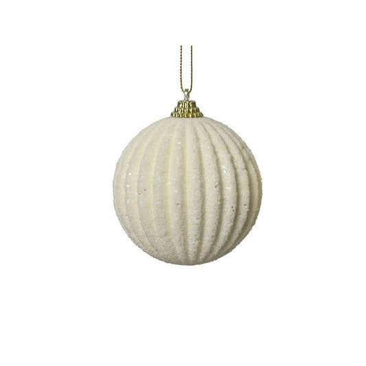 Wool White Ribbed Stripe Glitter Bauble