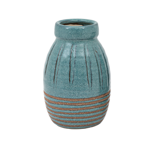 Southwold Ribbed Ceramic Vase Teal Lrg