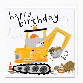 Elephant Digger Birthday Card