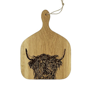 Etched Highland Cow Oak Hanging Paddle Medium