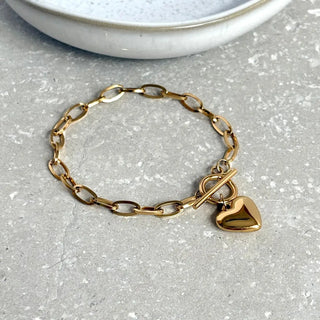 Tarnish Resistant Heart Toggle Clasp Bracelet