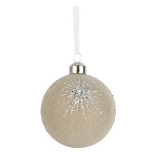 Pearl Frosted with Silver Glitter Starburst Bauble