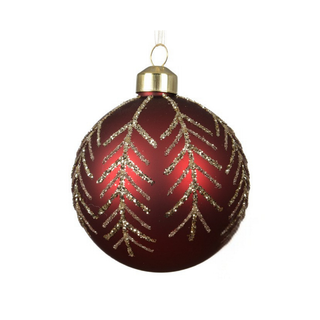Matt Oxblood Gold Glitter Branch Bauble