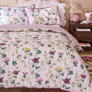 Climbing Rose Stripe Single Duvet Set Pink