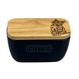 Blue Butter Dish - Tabby Cat