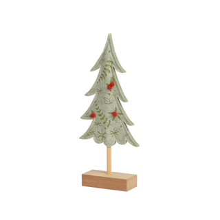 Sage Green Embossed Felt Tree with Berries Ornament Lrg