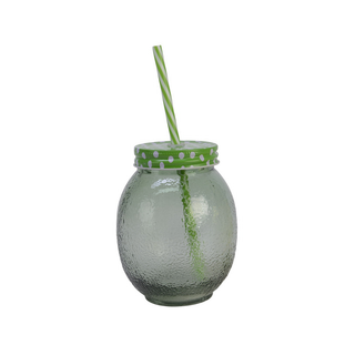 Green Hammered Drinking Jar with Straw