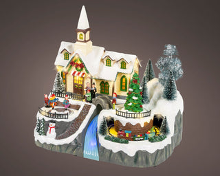 LED Village Scene with Church & Carol Singers Ornament