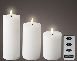 LED White Wick Candle Flat Top Set/3 
