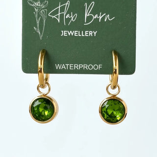 Tarnish Resistant Green Zirconia Drop Gold Huggies