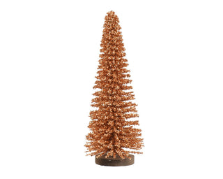 Pecan Glitter Bristle Tree with Wood Base Sml
