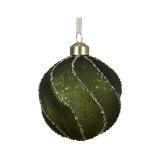 Matt Green Glitter Swirl Lines Bauble