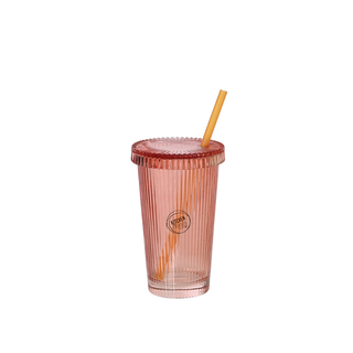Ribbed Water Cup with Straw Orange