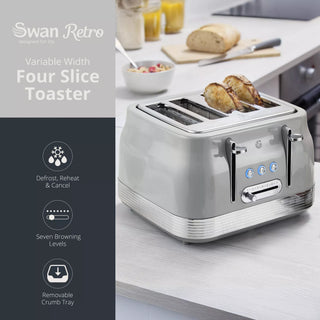Swan Retro 4 Slice Toaster Grey