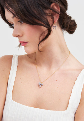 Gold Forget Me Not Bow Pendant Necklace