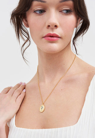 Gold Forget Me Not Pearl Cameo Necklace