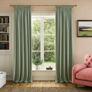 Floral Foulard Lined Curtains Green 90X90"